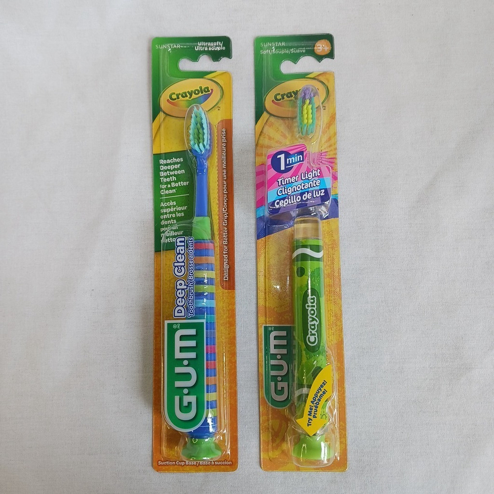GUM Crayola Toothbrushes Lot of 2 Green Rainbow